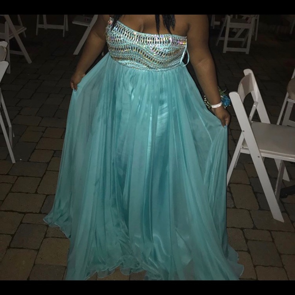 Turquoise Jeweled Prom Dress